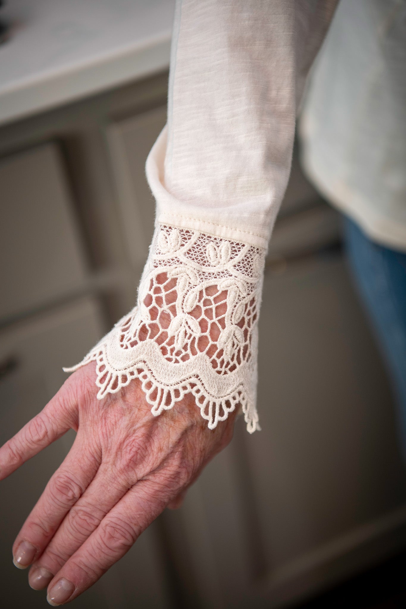 Lovely Lacy Long Sleeve Tee in Ecru