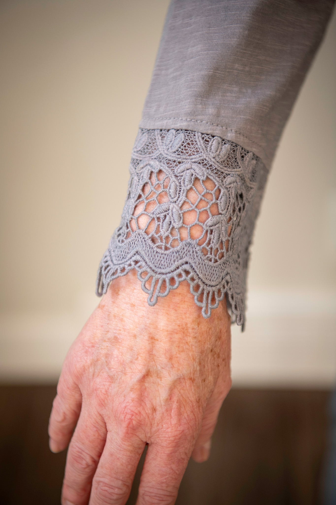 Lovely Lacy Long Sleeve Tee in Slate Blue