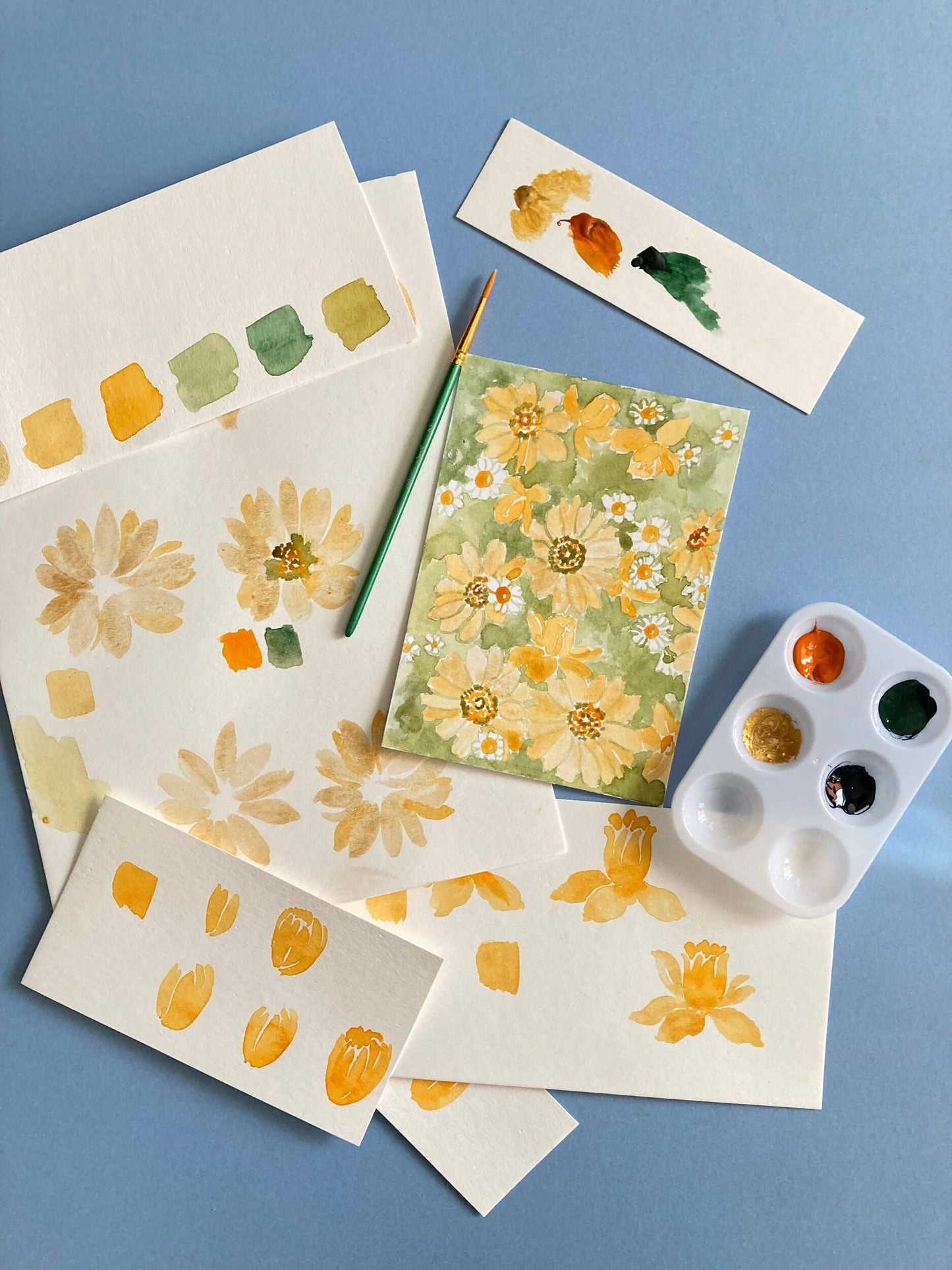 Daisy and Daffodil Flowers Watercolor Mini Kit