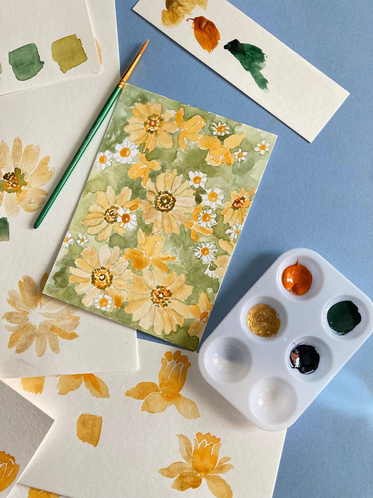 Daisy and Daffodil Flowers Watercolor Mini Kit