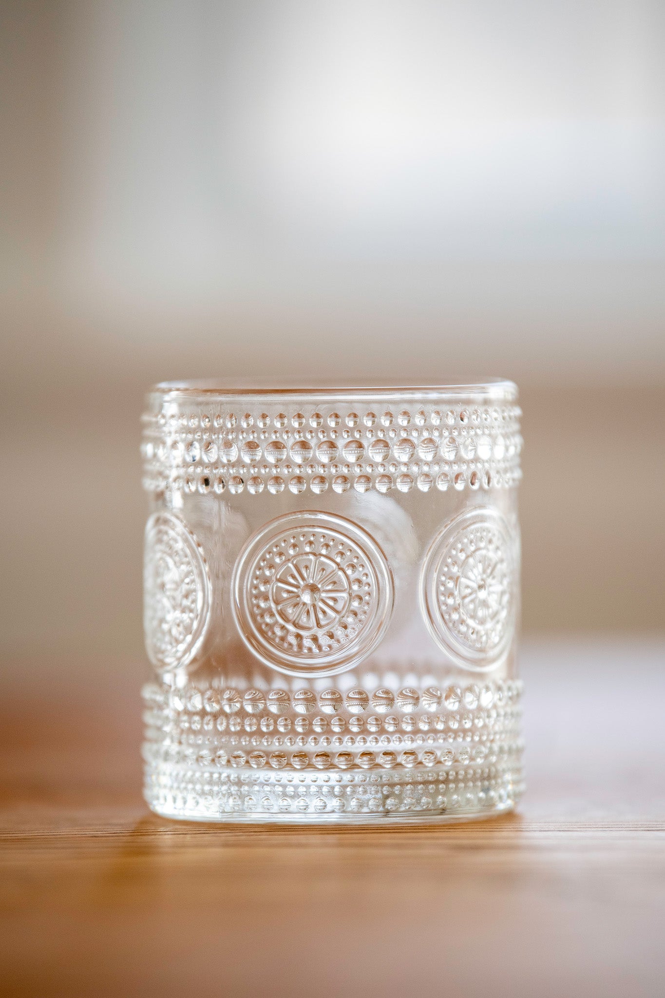 Hobnail Beaded Floral Clear Drinking Glasses — Set of 6, 10 oz.