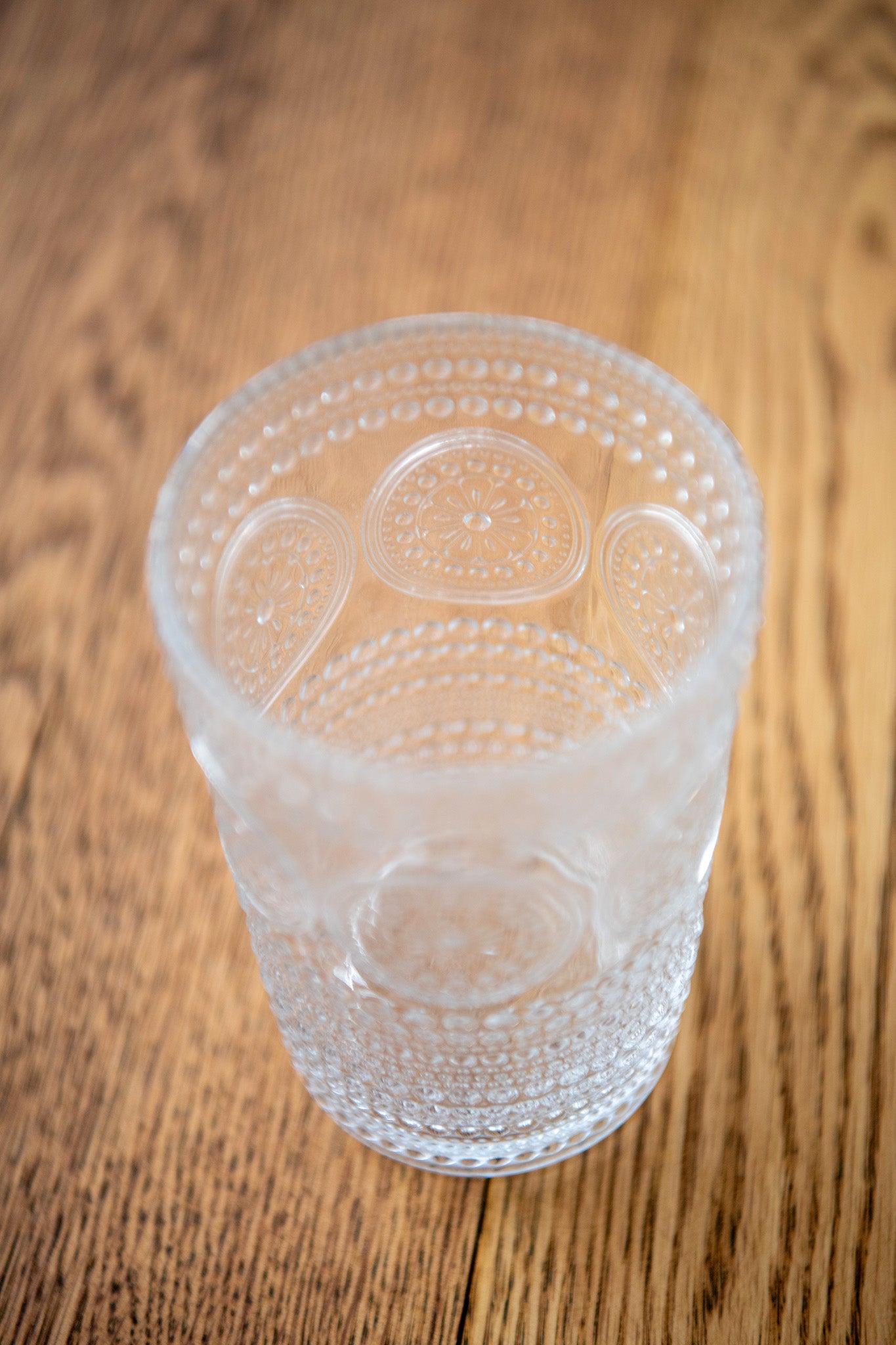 Hobnail Beaded Floral Clear Drinking Glasses — Set of 6, 13 oz.