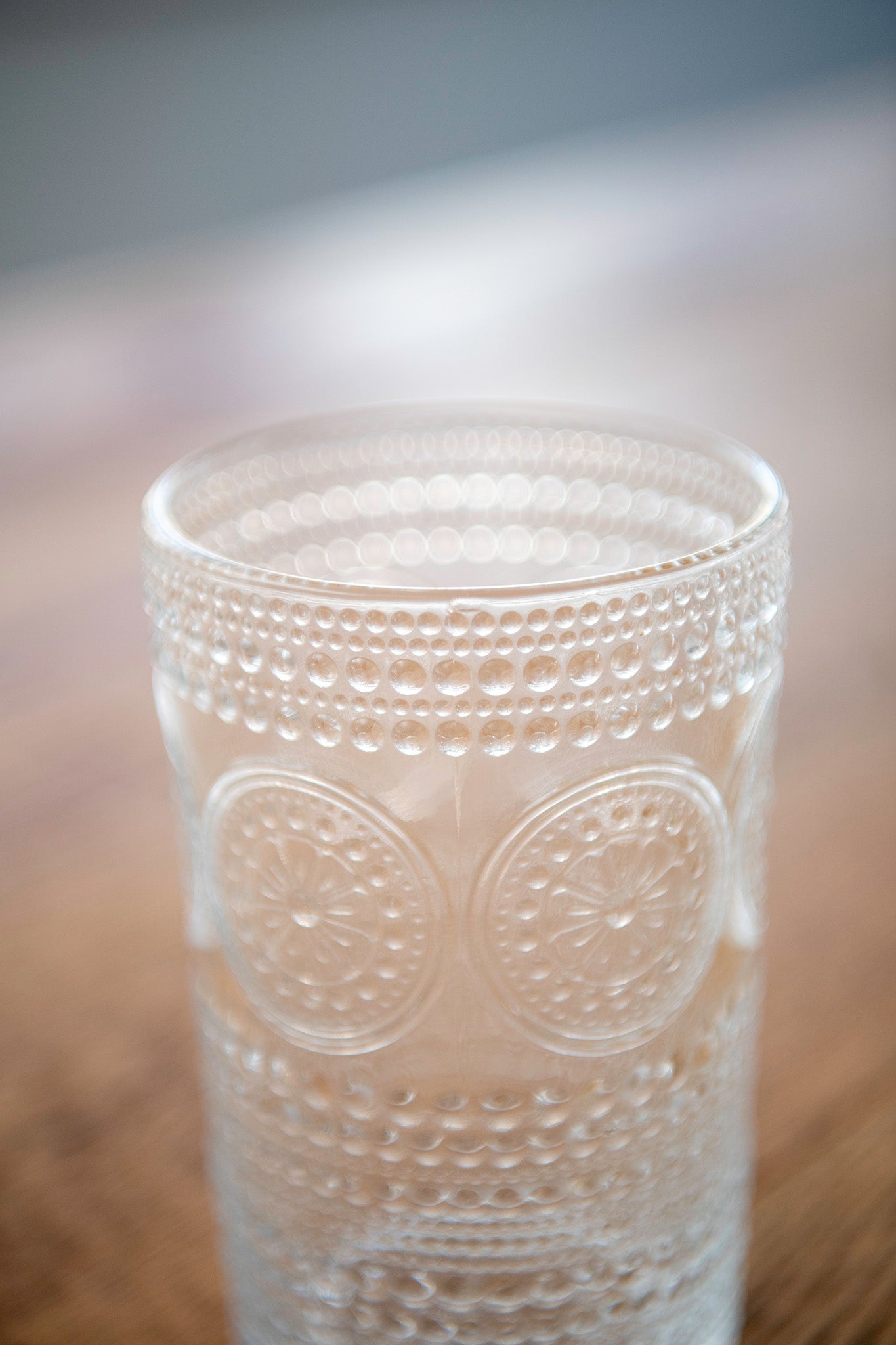 Hobnail Beaded Floral Clear Drinking Glasses — Set of 6, 13 oz.