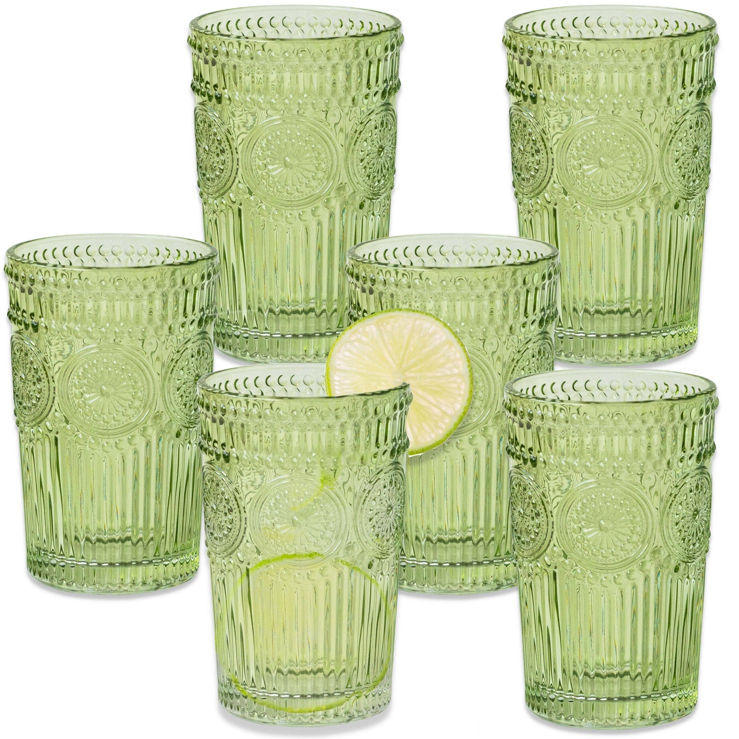 Hobnail Beaded Sage Green Drinking Glasses — Set of 6, 13 oz.