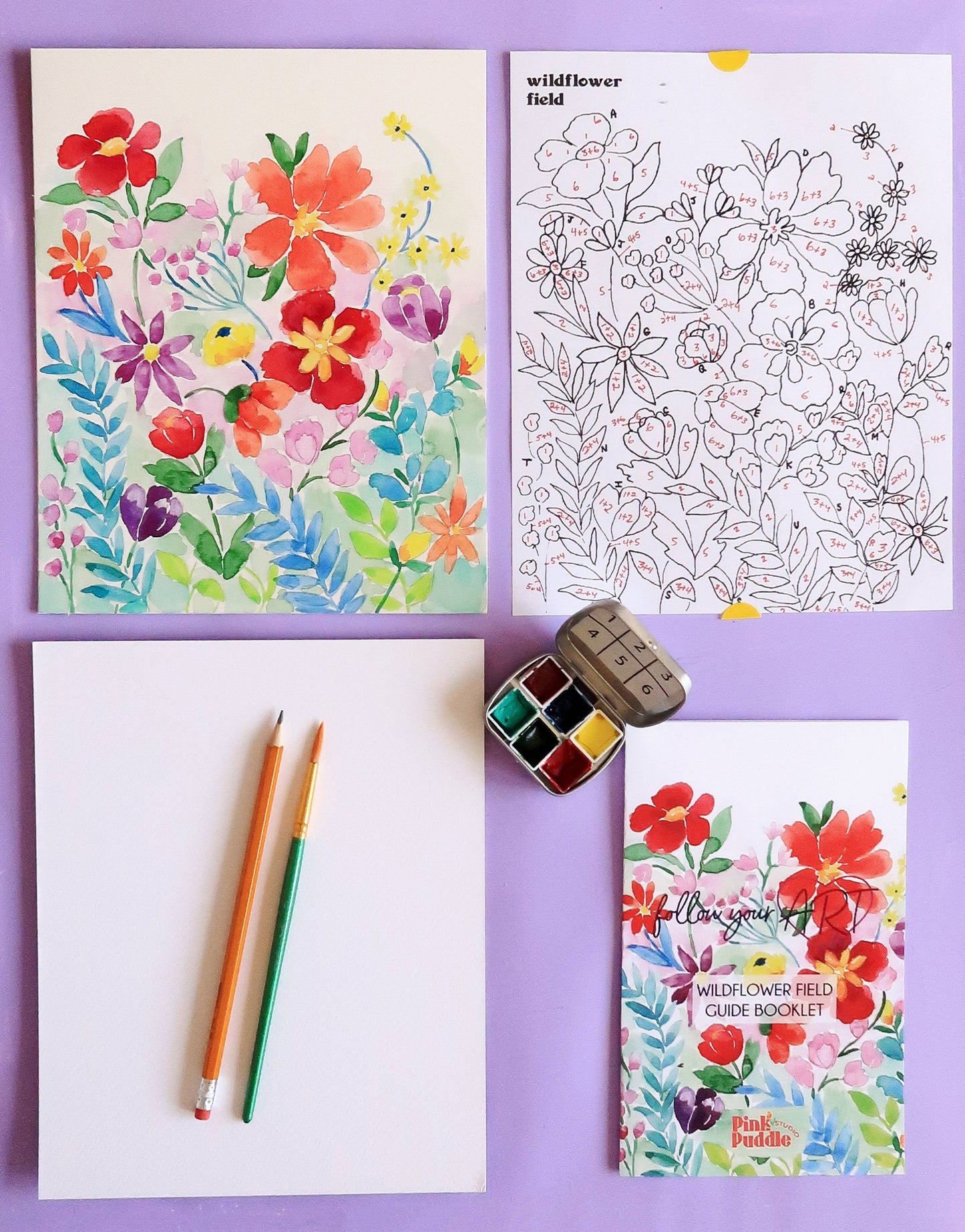 Wildflower Watercolor Paint-By-Number Kit