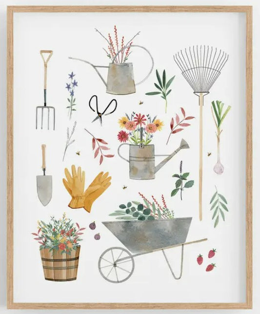 Garden Tools Watercolor Art Print, 8x10
