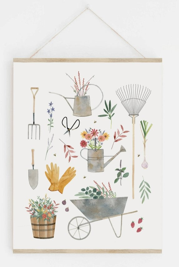 Garden Tools Watercolor Art Print, 8x10