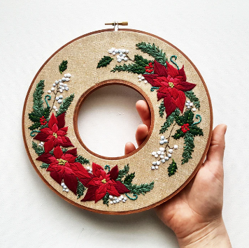 Holiday Wreath Double Hoop Embroidery Kit