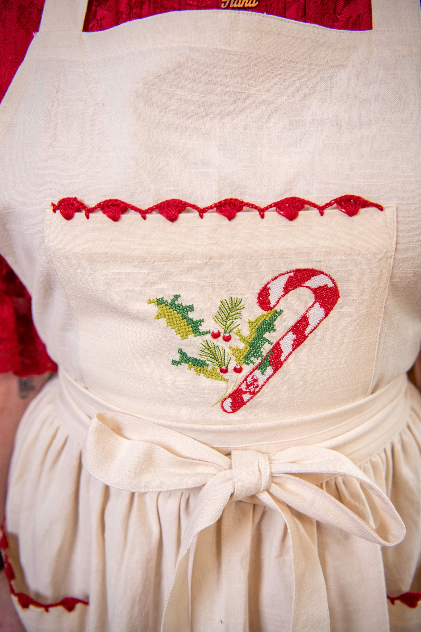 Candy Cane Embroidered Apron