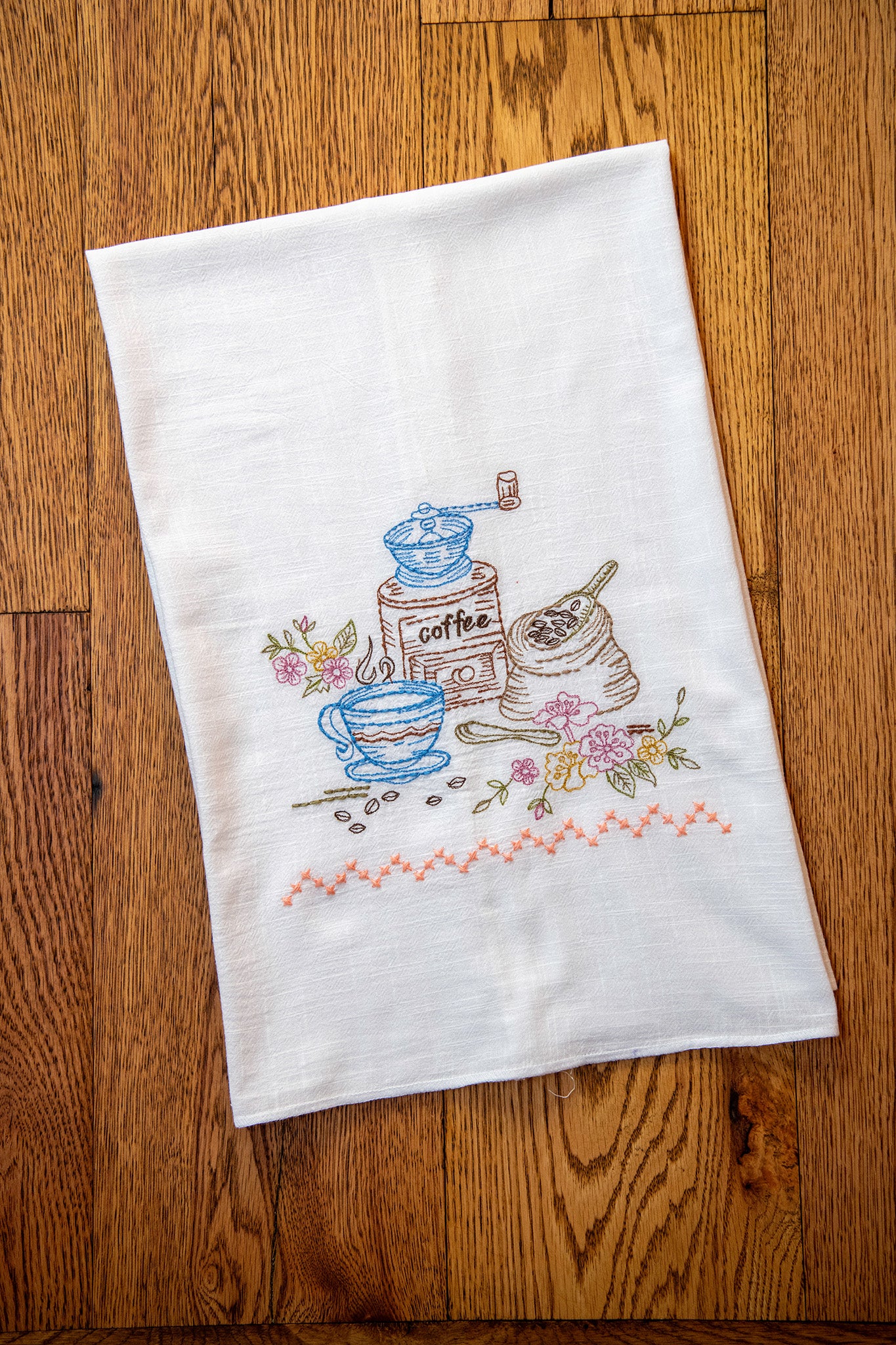 Coffee & Tea  Embroidered Tea Towels, Set of 2