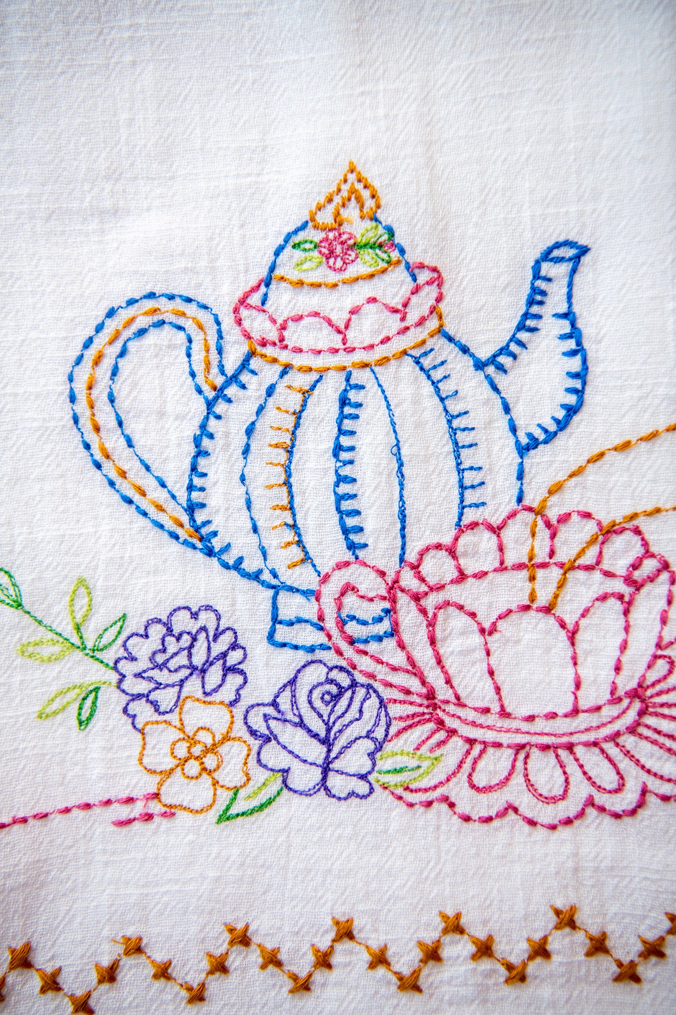 Coffee & Tea  Embroidered Tea Towels, Set of 2