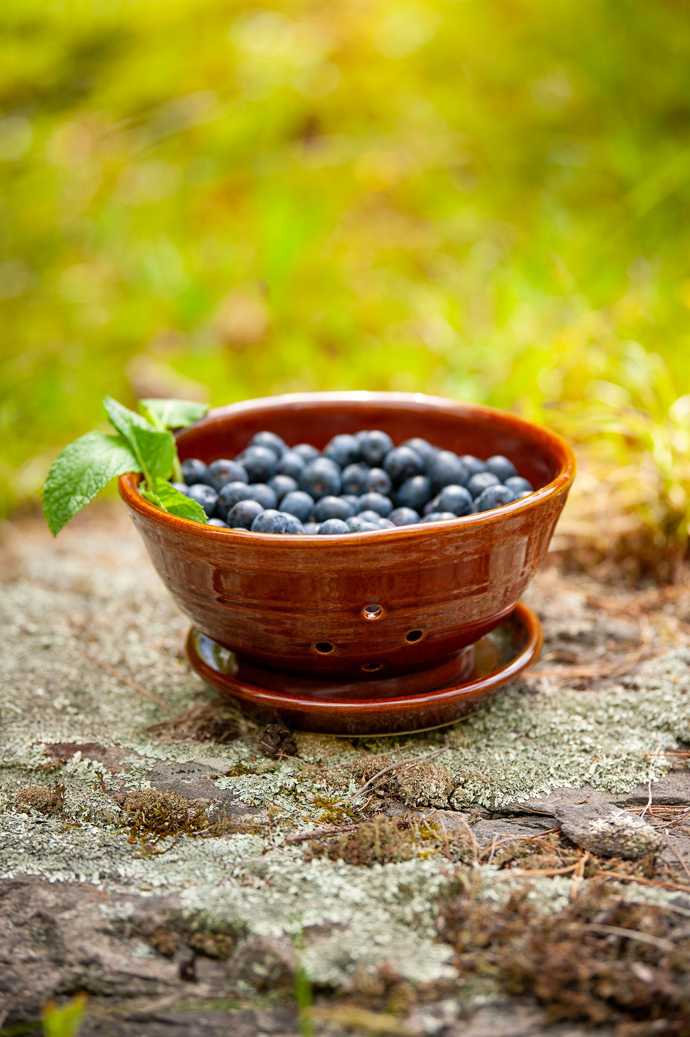 Berry Bowl with Saucer in Copper Clay