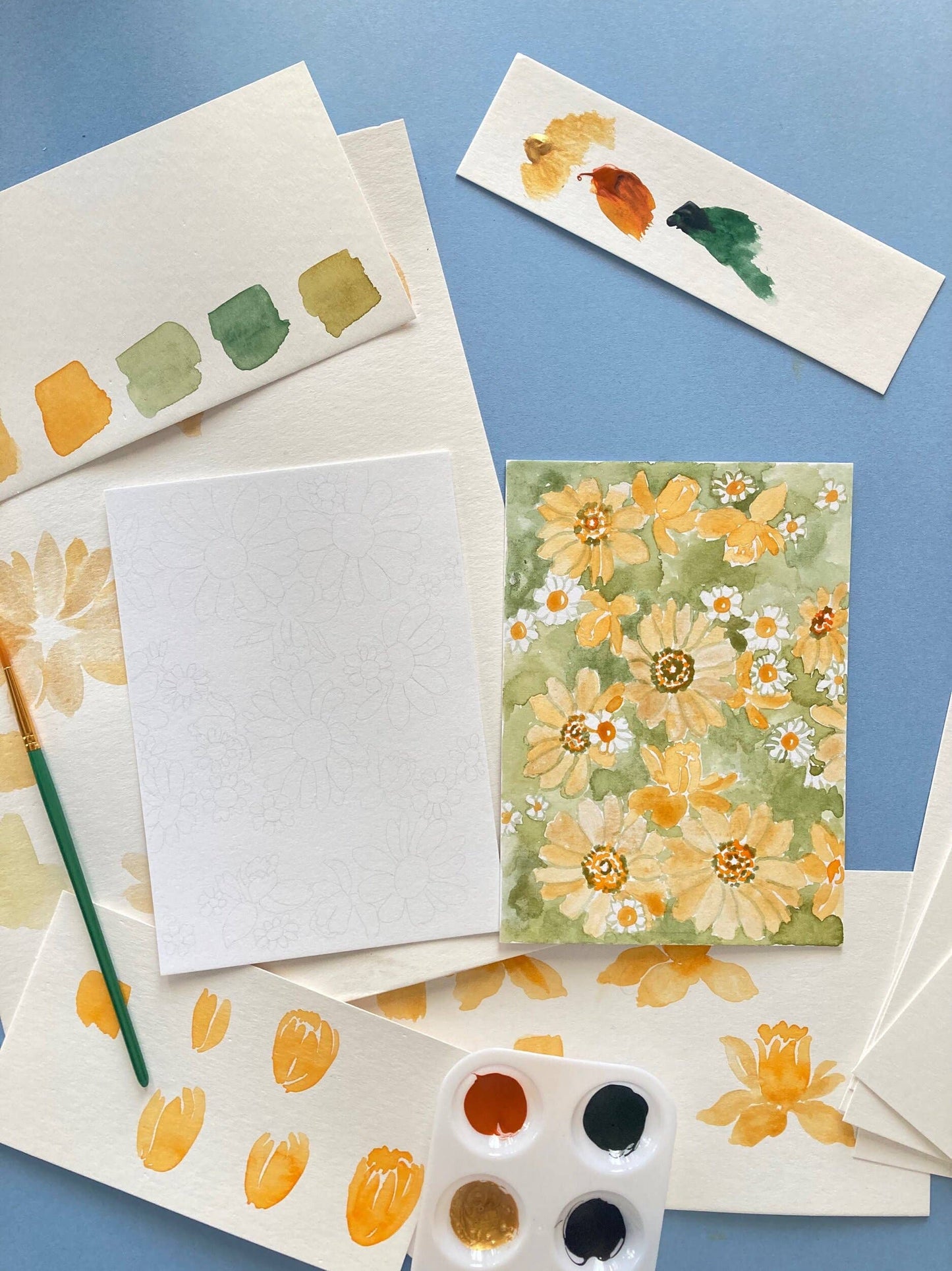 Daisy and Daffodil Flowers Watercolor Mini Kit