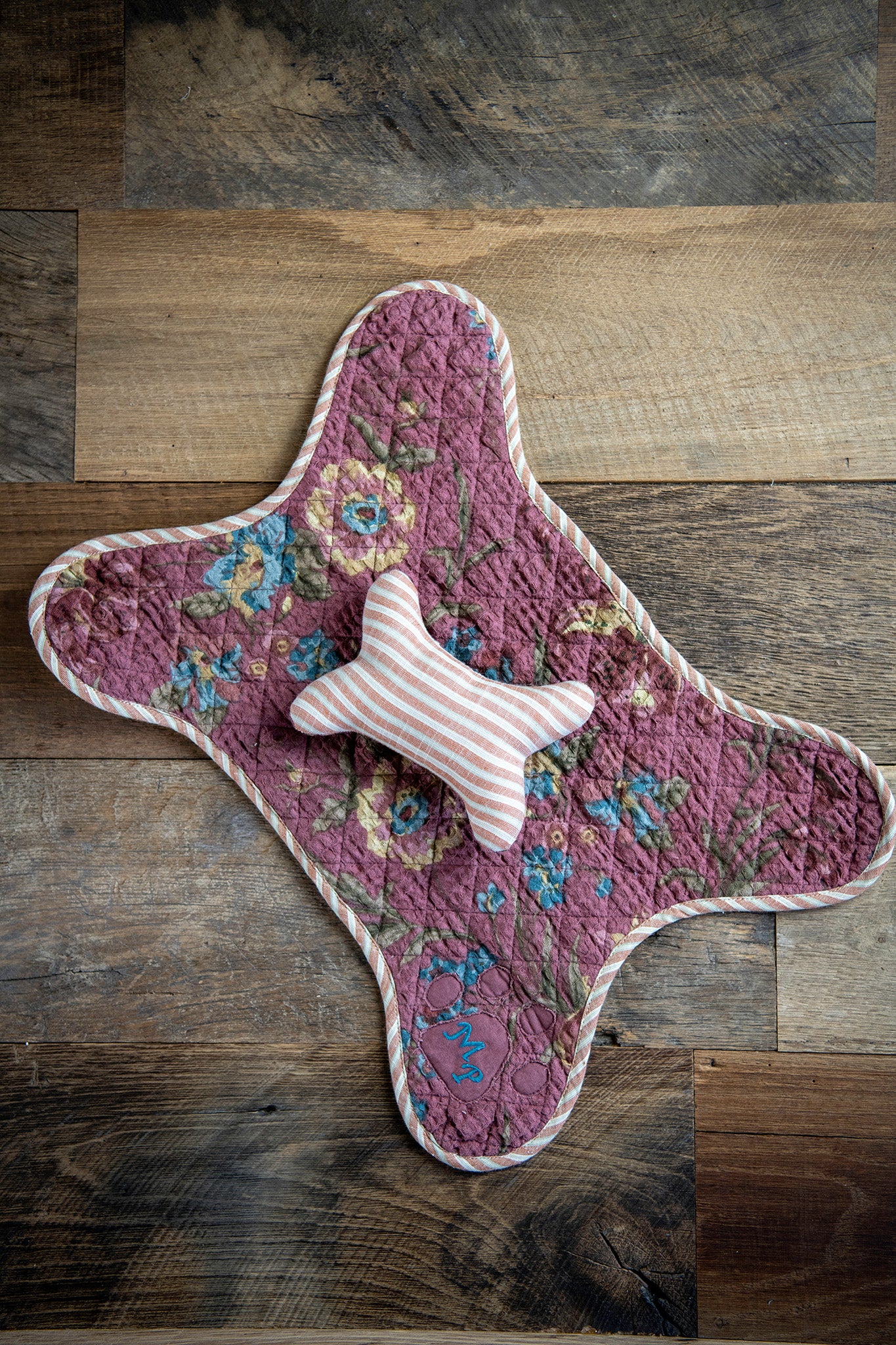 Chicago's Dog Mat and Toy Bone Set in Cottagecore Patchwork