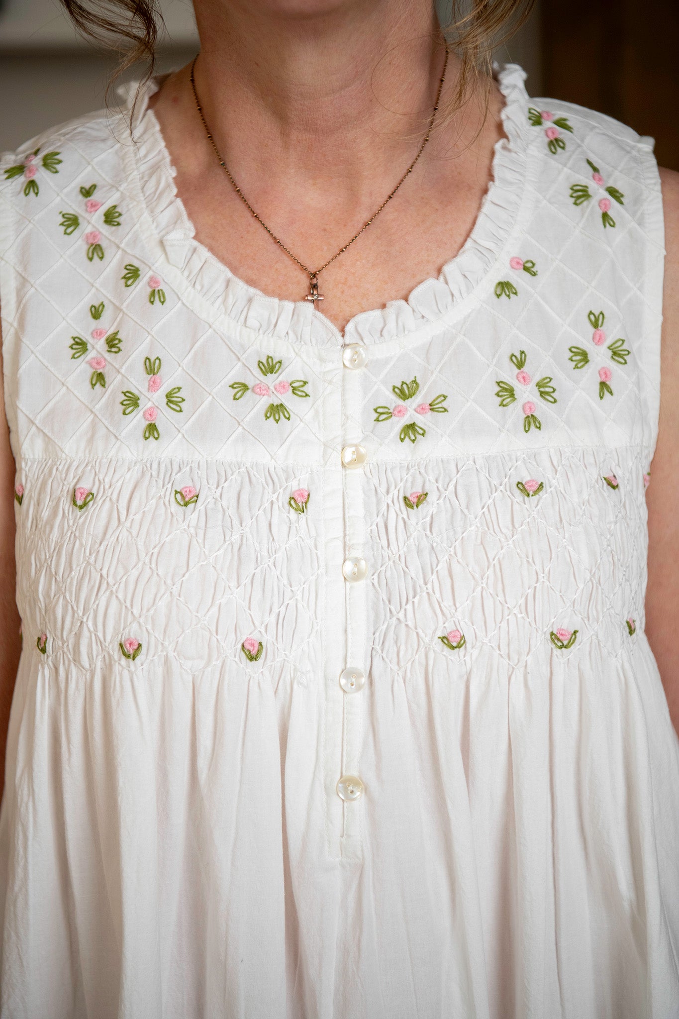 Flower Basket Embroidered Nighty