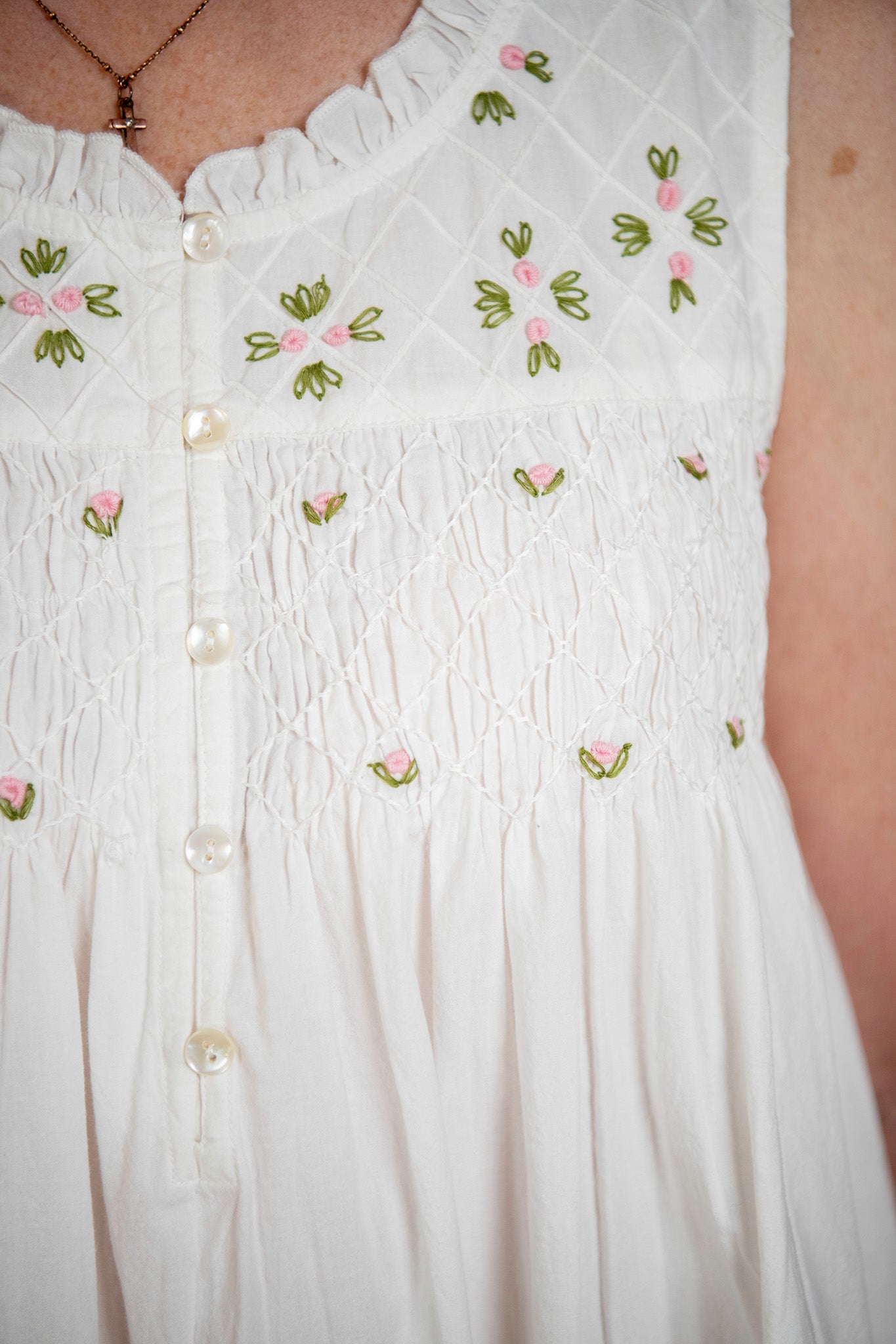 Flower Basket Embroidered Nighty