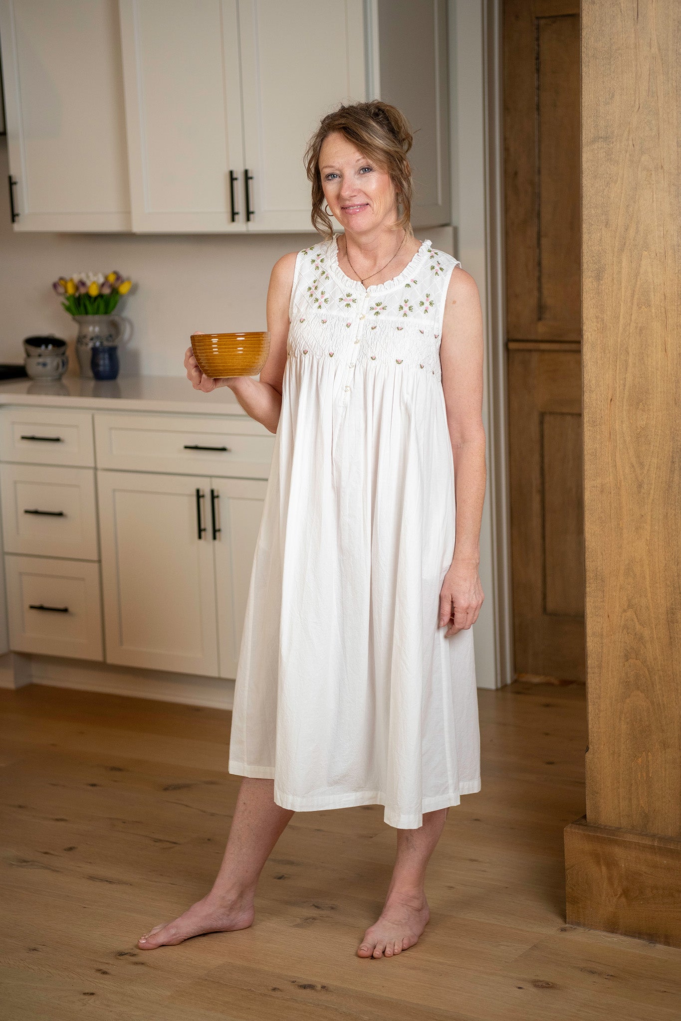 Flower Basket Embroidered Nighty