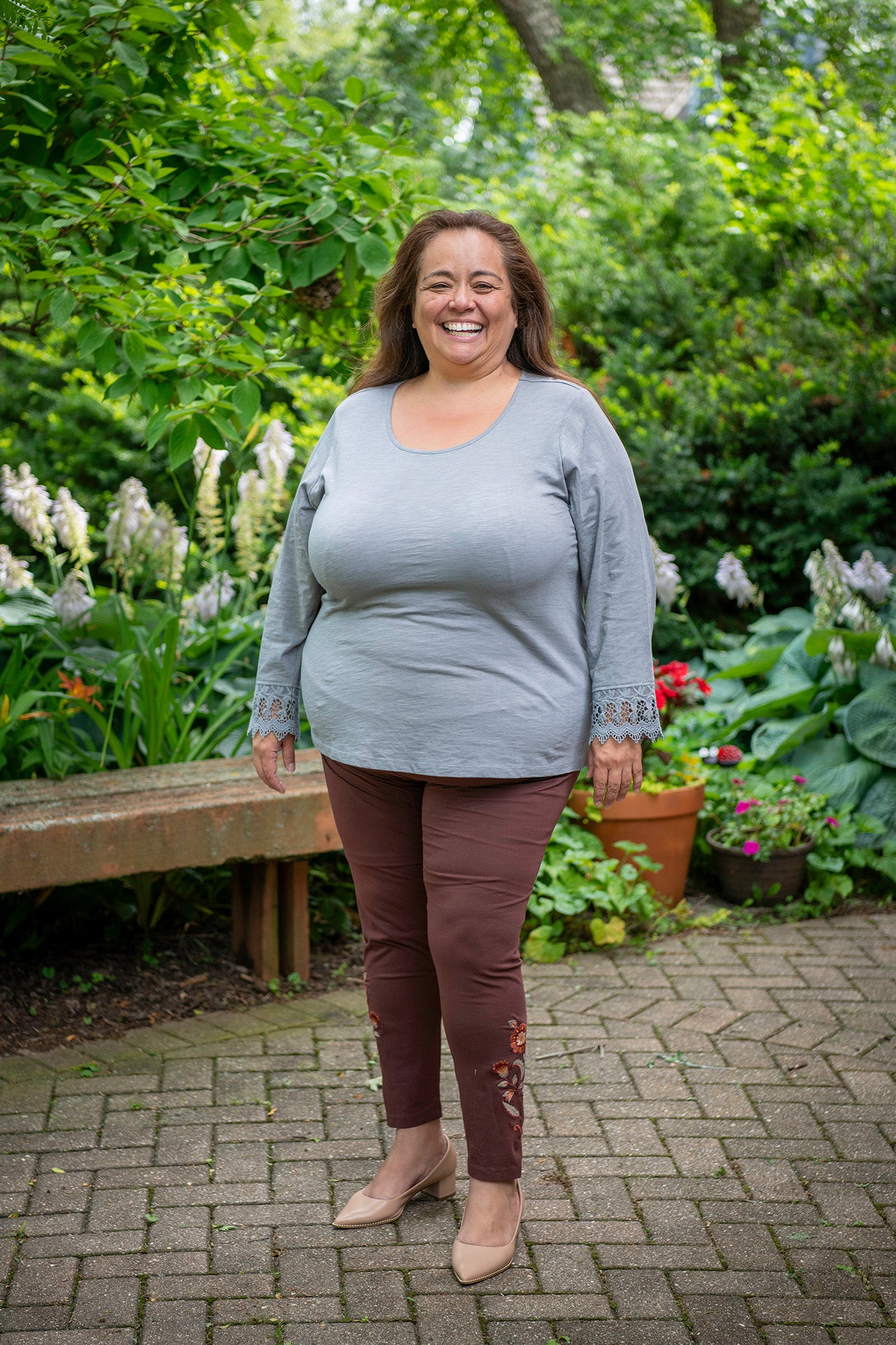 Lovely Lacy Long Sleeve Tee in Slate Blue