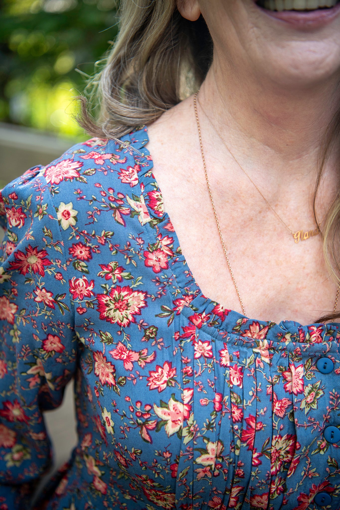 Laura Dress in Blooms on Blue