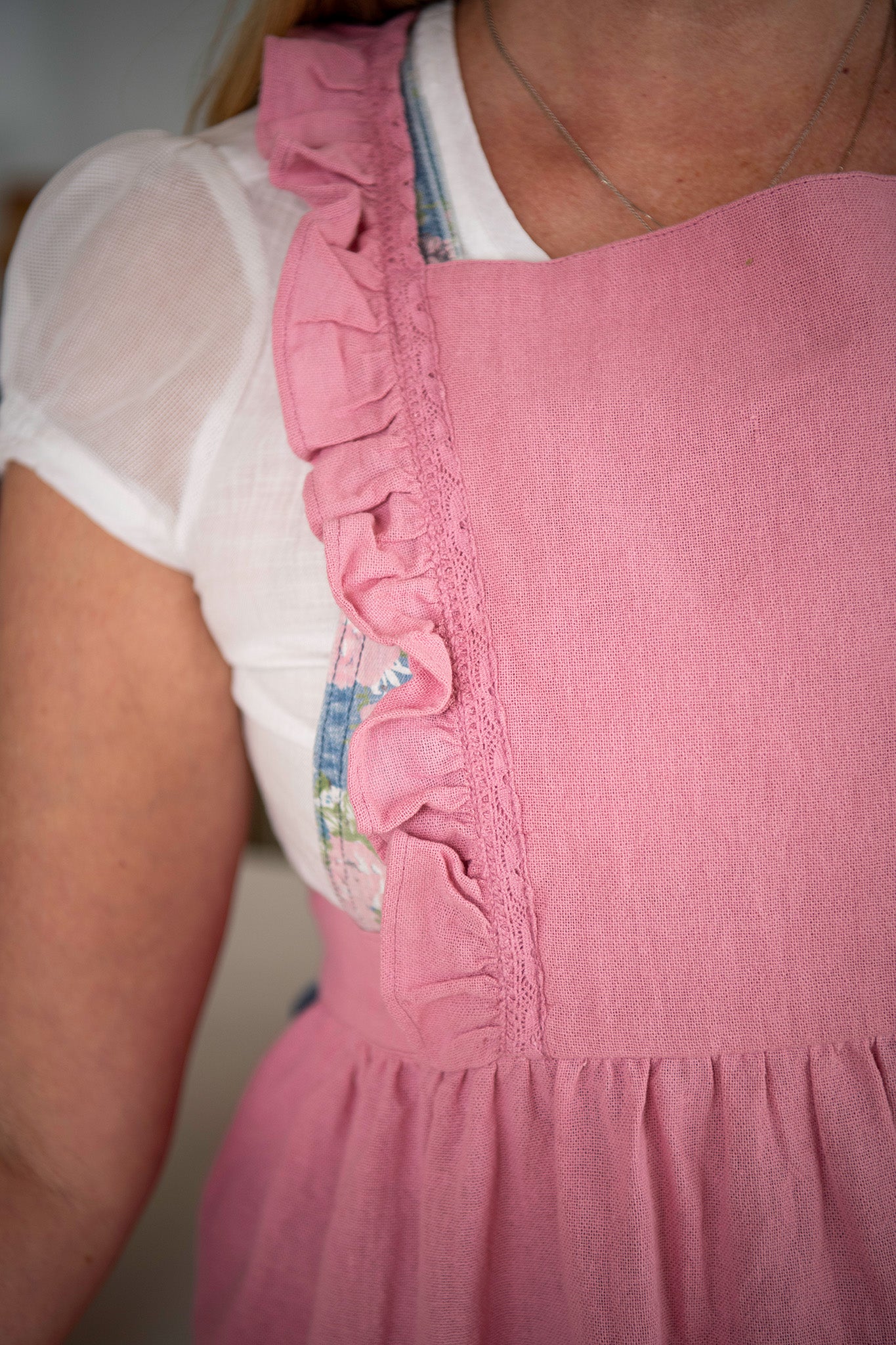 On the Prairie Ruffled Apron in Rose