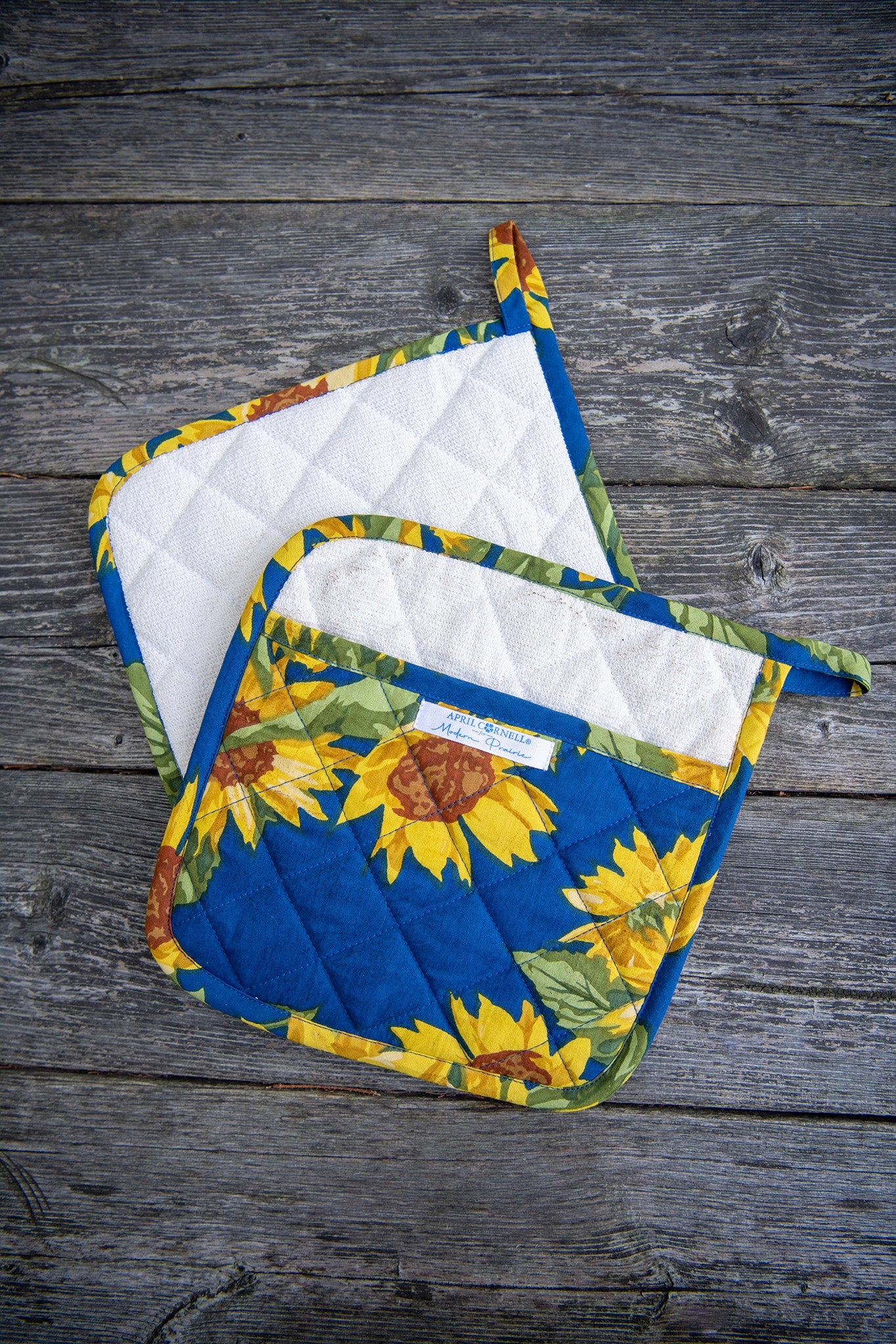 Sunflower Pocket Potholder in Navy, Set of 2