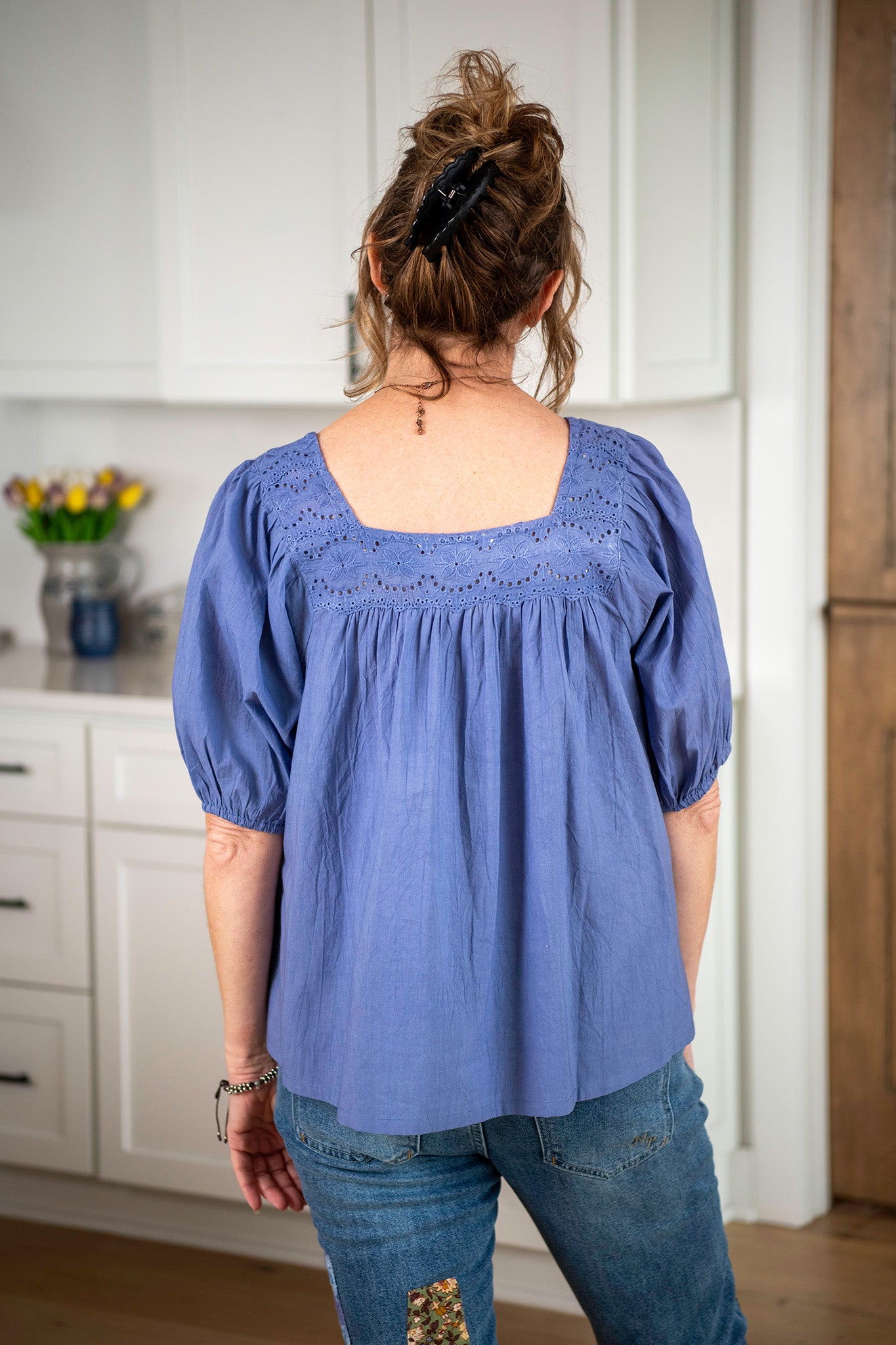 The Prairie Eyelet Blouse in Persimmon Blue