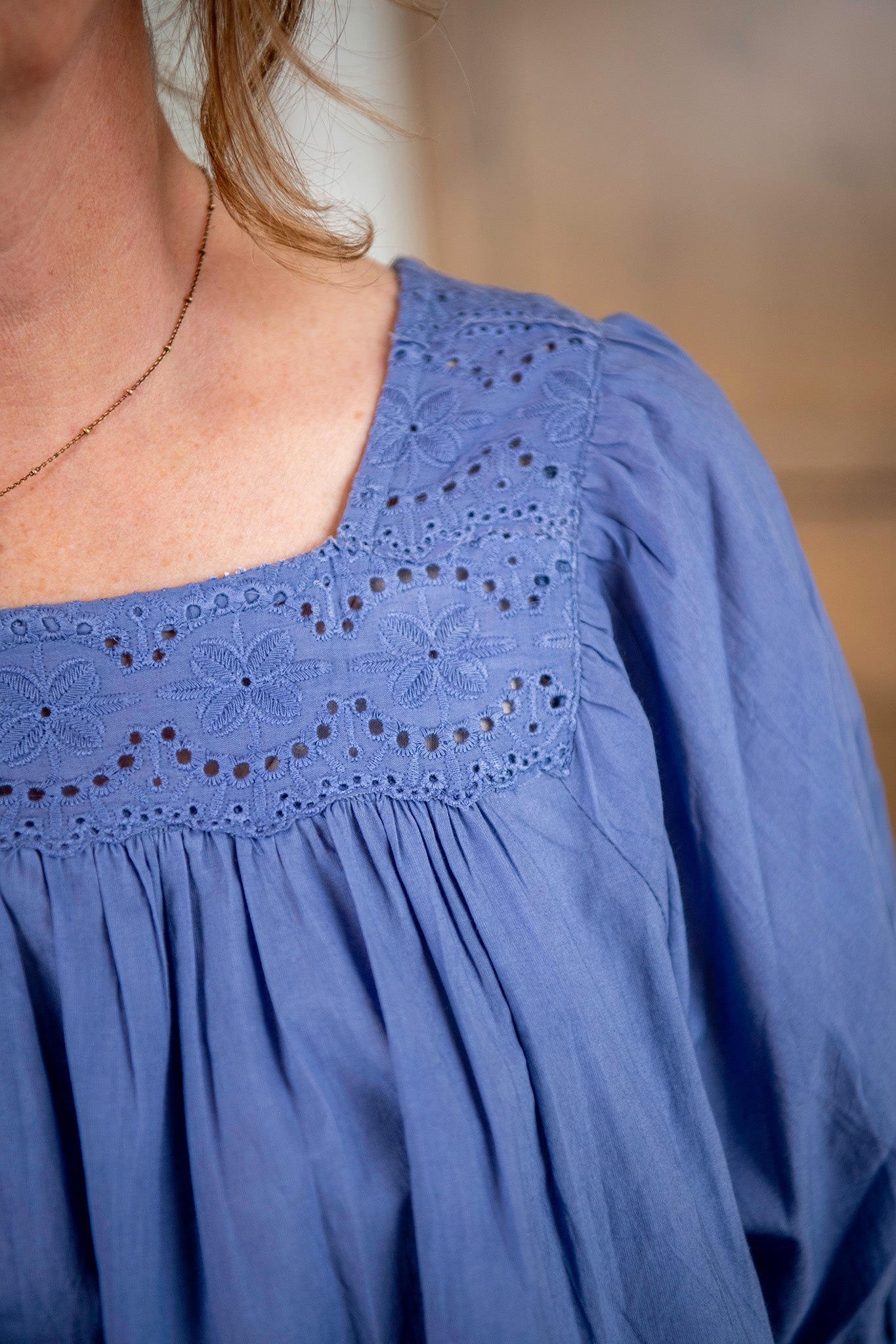 The Prairie Eyelet Blouse in Persimmon Blue