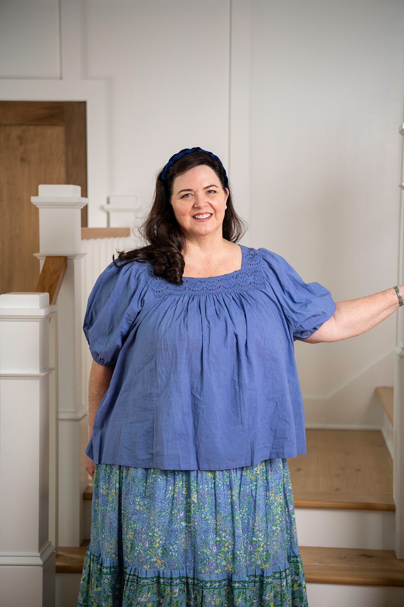 The Prairie Eyelet Blouse in Persimmon Blue