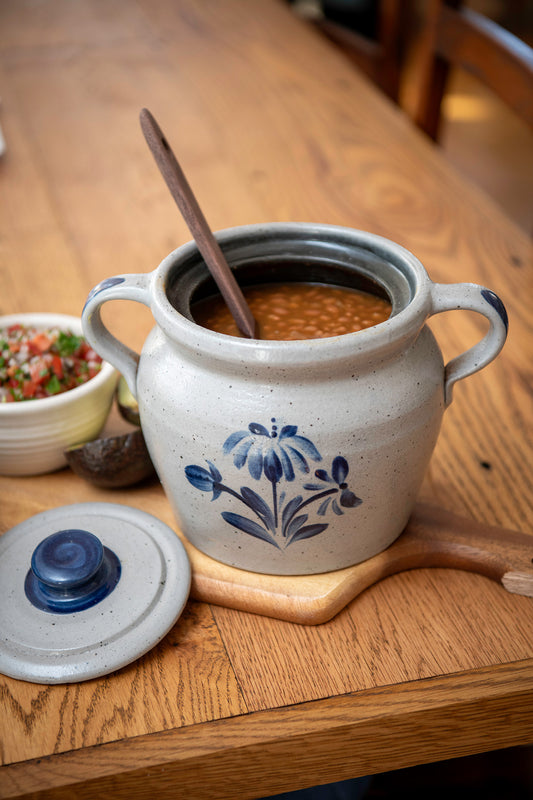 Covered Bean Pot with Lid in Classic Gray Finish