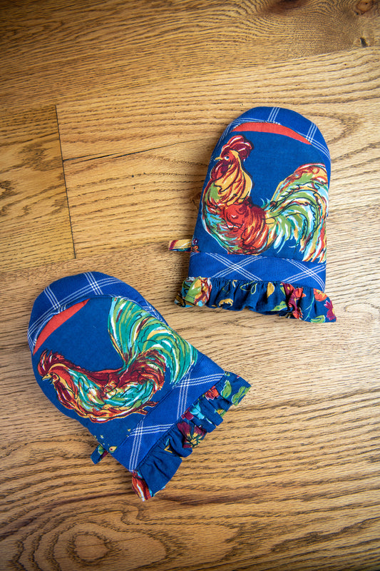 Blue Rooster Oven Mitts, Set of 2