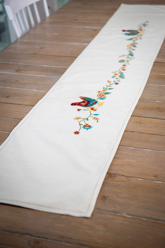 Blue Rooster Embroidered Runner