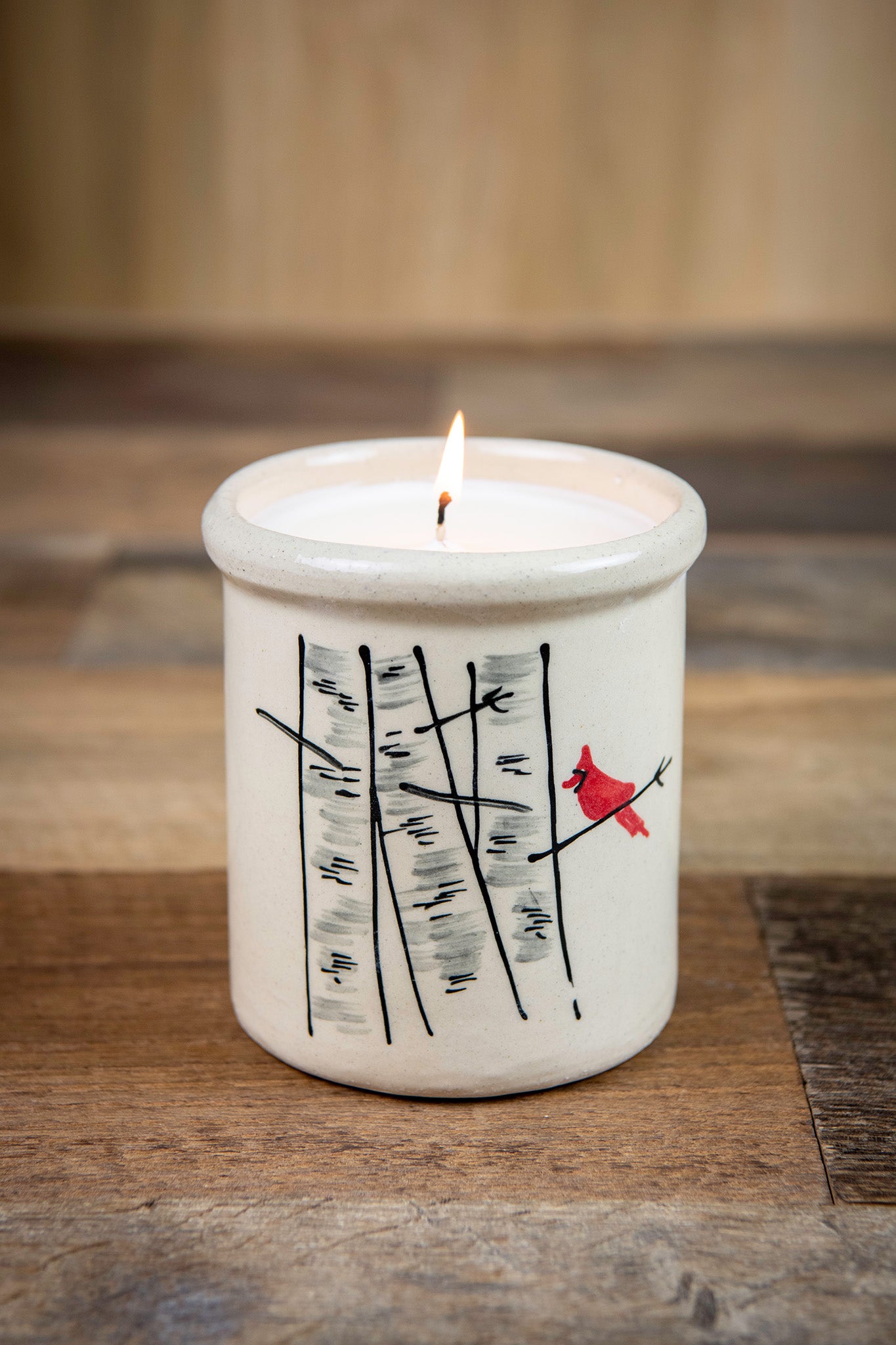 Winter Birch Candle Crock in Winterbark Pine