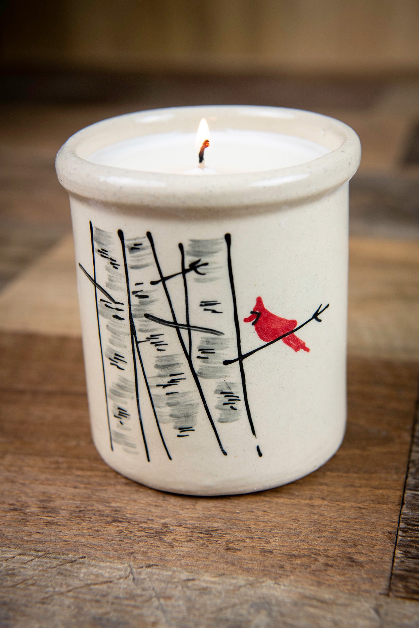 Winter Birch Candle Crock in Winterbark Pine