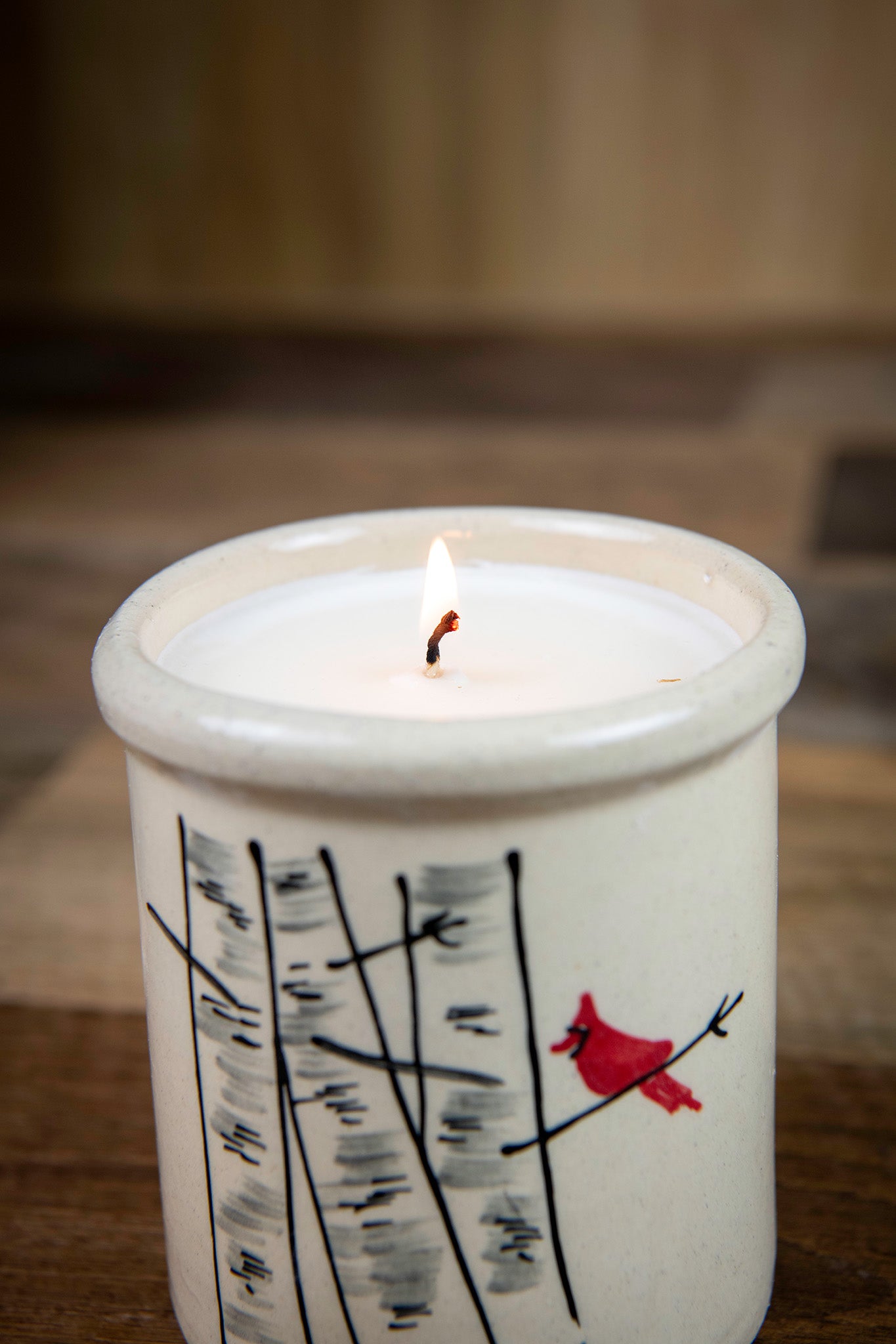 Winter Birch Candle Crock in Winterbark Pine