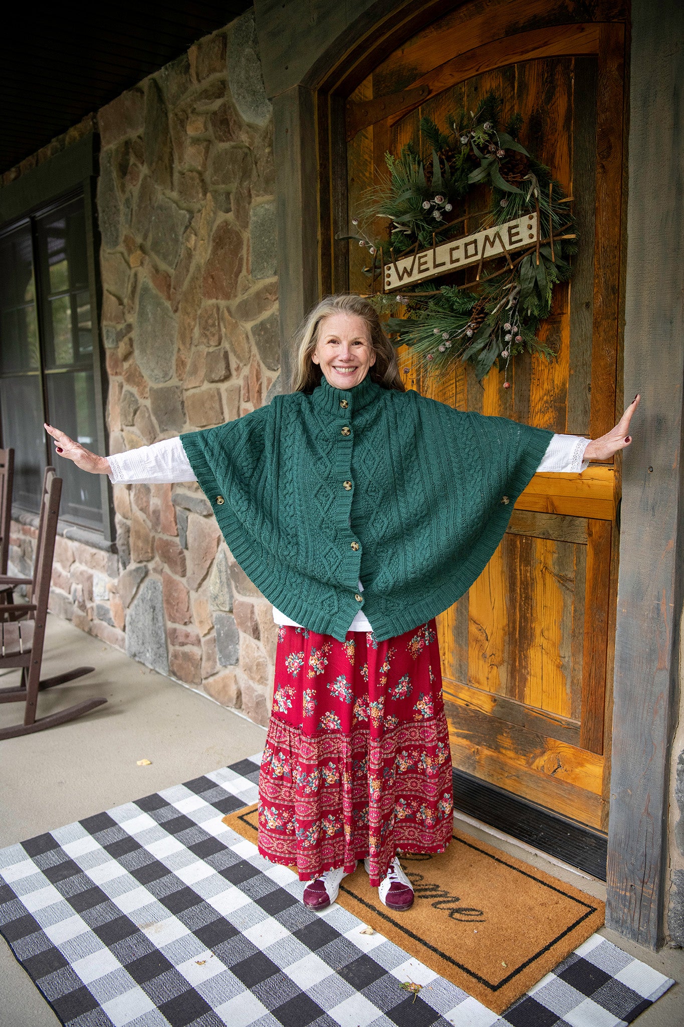 Woodland Cape Sweater in Forest Green